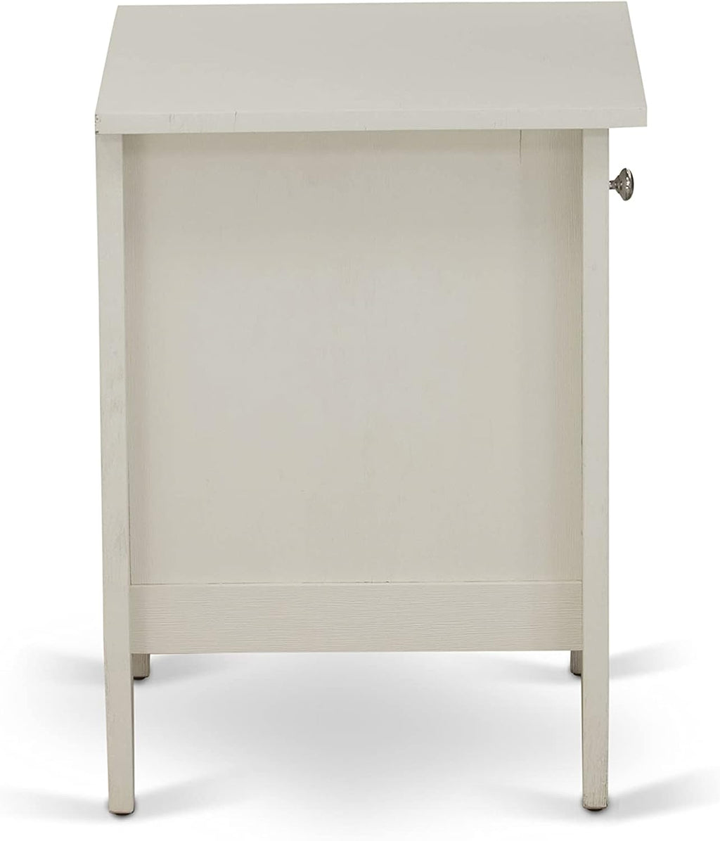 East West Furniture KD18F-1GA0C 2 Piece Bed Set - 1 Bed Frame Brown Linen Fabric Padded and Button Tufted Headboard with 1 Night Stands for Bedrooms - Wire Brushed Butter Cream Finish Nightstand