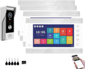 Video Apartment Doorbell Intercom,Doorbell Camera,1080P HD Touch Screen Monitor(White) with Camera,TUYA WiFi Ring Doorbell Wired,Night Vision,Motion Detection,Two Way Audio (1 Bell+4 white Monitor)