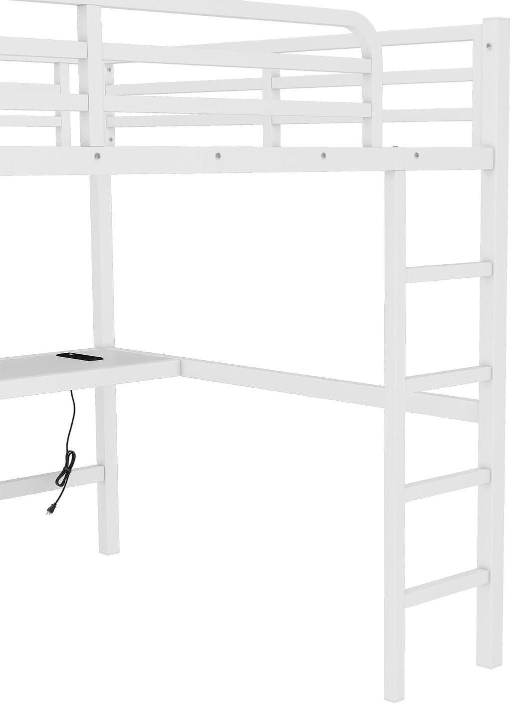 Bellemave Metal Queen Size Loft Bed with Desk and Charging Station,Heavy Duty Loft Bed Frame with LED Lights and USB for Kids,Teens,Adults,Queen Size,White