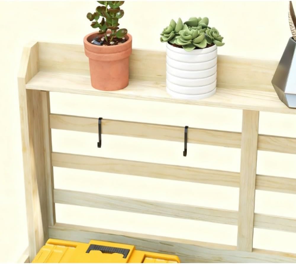 Premium Wooden Potting Bench with Built-in Sink, Adjustable Shelf, Tool Hooks, and Ample Storage for Gardeners (Natural Wood + Wood)