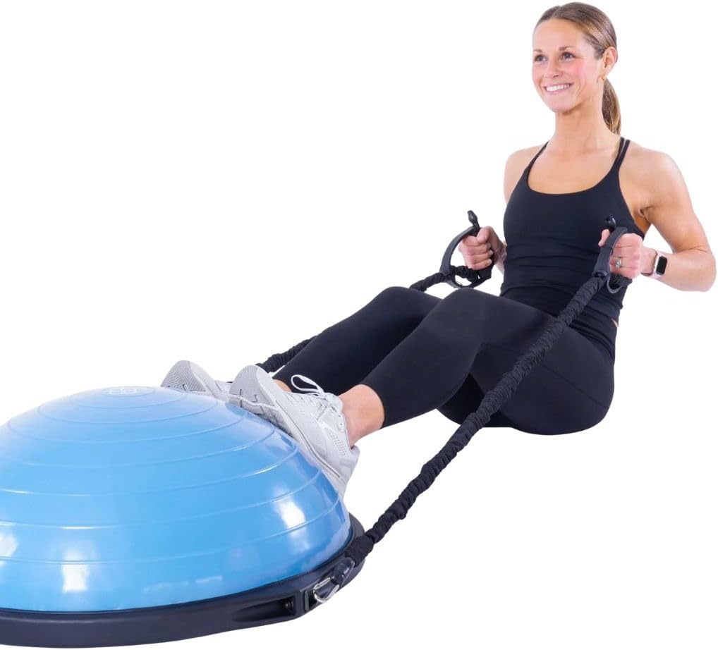 BOSU Pro Balance Trainer, Half-Ball Training Equipment, 300 lb Capacity, Stability Exercise Tool with Resistance Bands Non-Slip Base, Blue