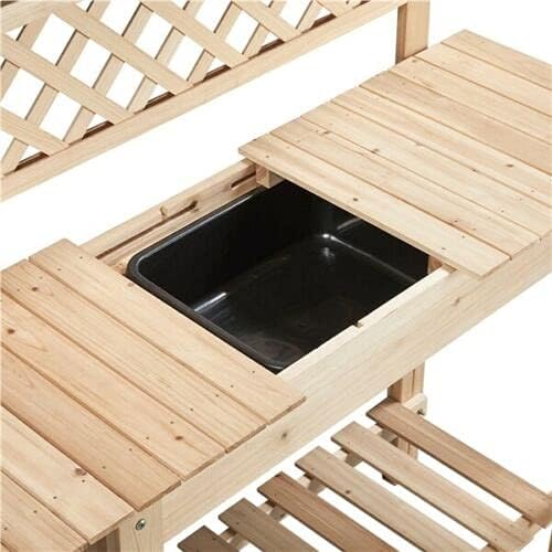 Multi-Function Desk Workstation Potting Bench Table w/Sliding Tabletop w/Removable Sink, Garage Indoor Outdoor Garden Wooden Patio Balcony