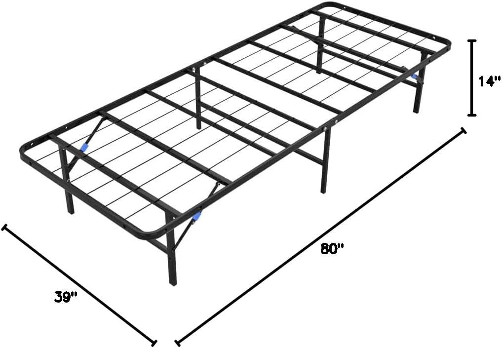 Nestl Foldable Twin XL Bed Frame, Platform Bed, Steel, Easy Tool Free Assembly, 14 Inches High, Twin XL, Black