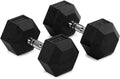 Titan Fitness Pair Rubber Coated Hex Dumbbells, Roll-Resistant Hexagonal Free Weights, Chrome-Coated Handles with Knurling, Strength Training Equipment