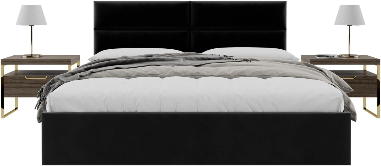 Vänt Upholstered Wall Mounted Headboard Panels -Philip Layout - 78' X 23'-Configuration of 4 Individual Panels - Recommended for King-Cal King - Velvet/Black