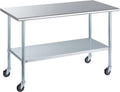 ROCKPOINT Stainless Steel Table for Prep & Work with Caster Wheels 30x60 Inches, NSF Metal Commercial Kitchen Heavy Duty Table with Adjustable Under Shelf and Table Foot for Restaurant, Home and Hotel