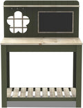Outdoor Solid Wood Potting Bench, 2 Tier Potting Table with Sink and Hooks, Outdoor Potting Bench for Garden, Yard, Balcony, Garden Table with Tool Storage(Green)
