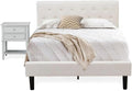 East West Furniture NL19F-1VL14 2 Piece Bed Set - Button Tufted Full Size Bed - Linen white Velvet Fabric Upholstered Headboard and an Urban Gray Finish Nightstand