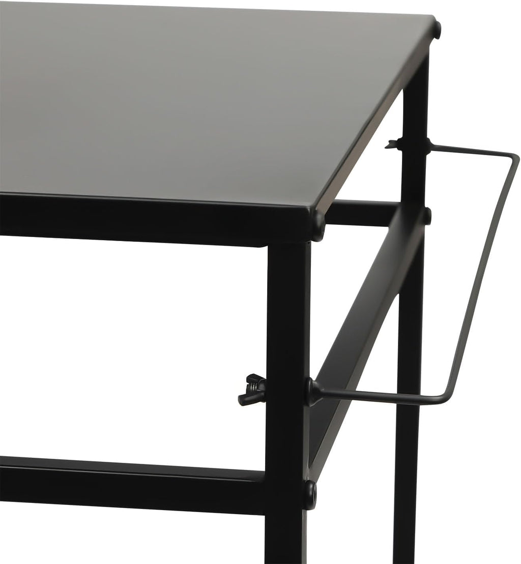 Grill Cart, 2Tier Stainless Steel Movable Food Prep Table, Black | Double Wide Shelves 4 Hanging Hooks Maximize Outdoor Cooking Storage Room
