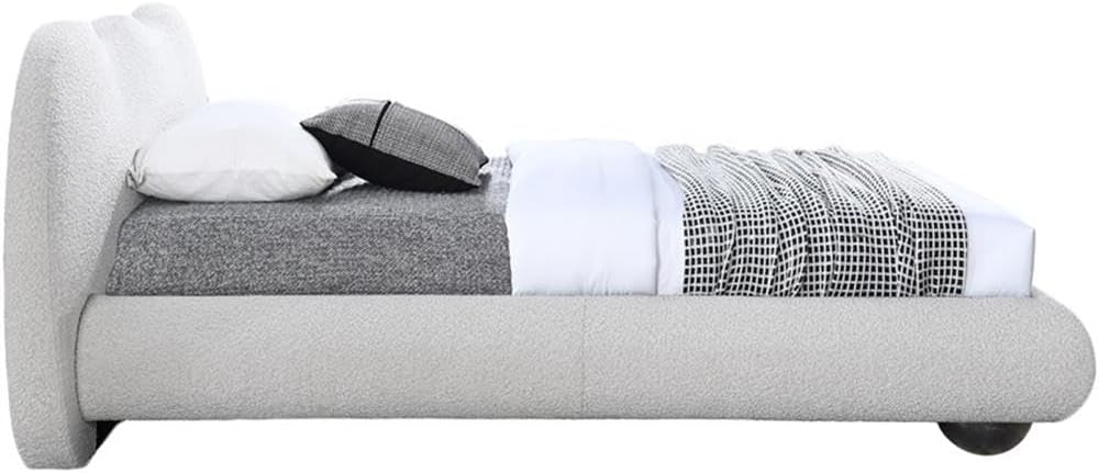 Meridian Furniture HydeCream-T Hyde Collection Modern | Contemporary Twin Bed with Rich Cream Boucle Fabric, Both Natural and Black Finish Solid Wood Legs, 54.5' W x 85.5' D x 35.75' H, Cream, Twin