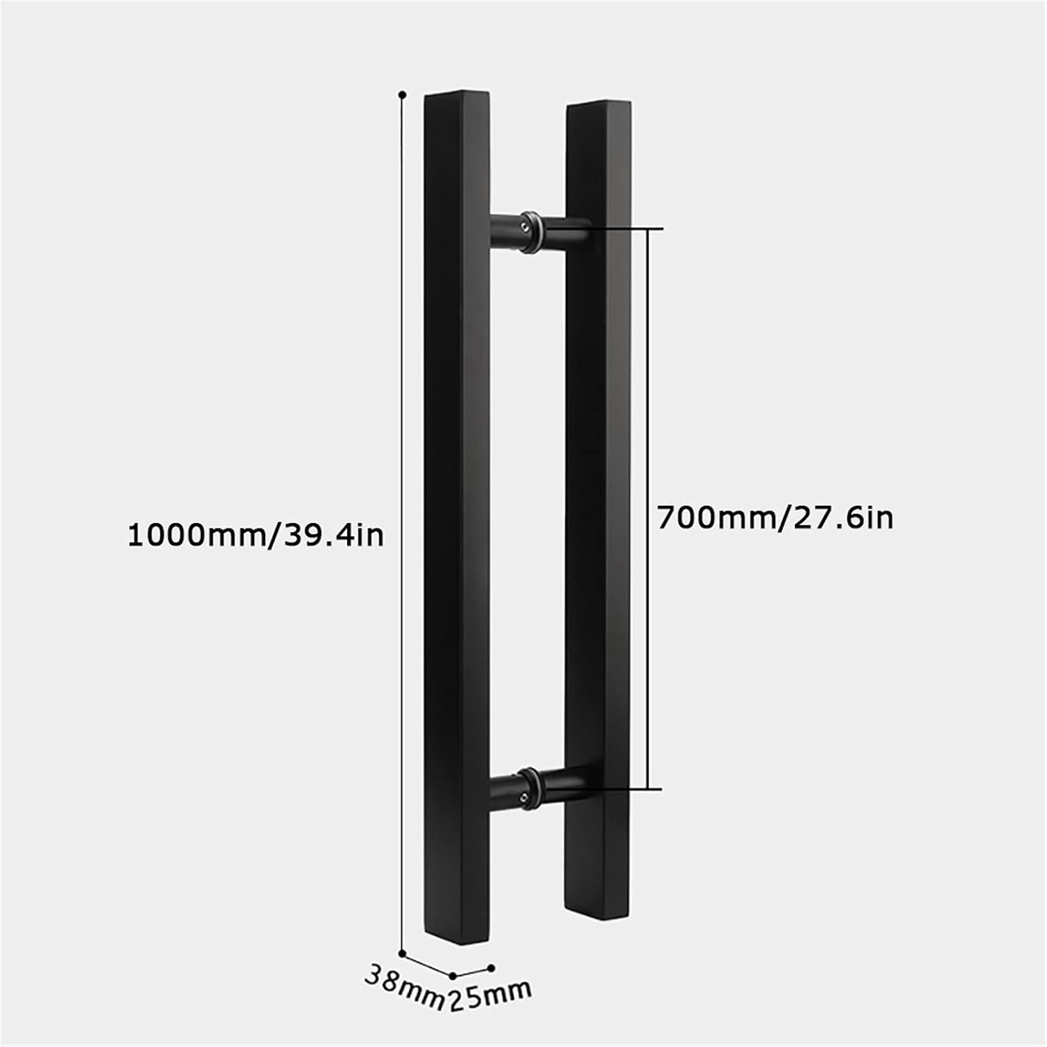 Gate Hardware Door Handle Solid Standoffs Commercial Stainless Steel Office Push-Pull Door Glass Door Wooden Door Sliding Door Handle Black Square Tube Handle (Size : 1000×700mm)
