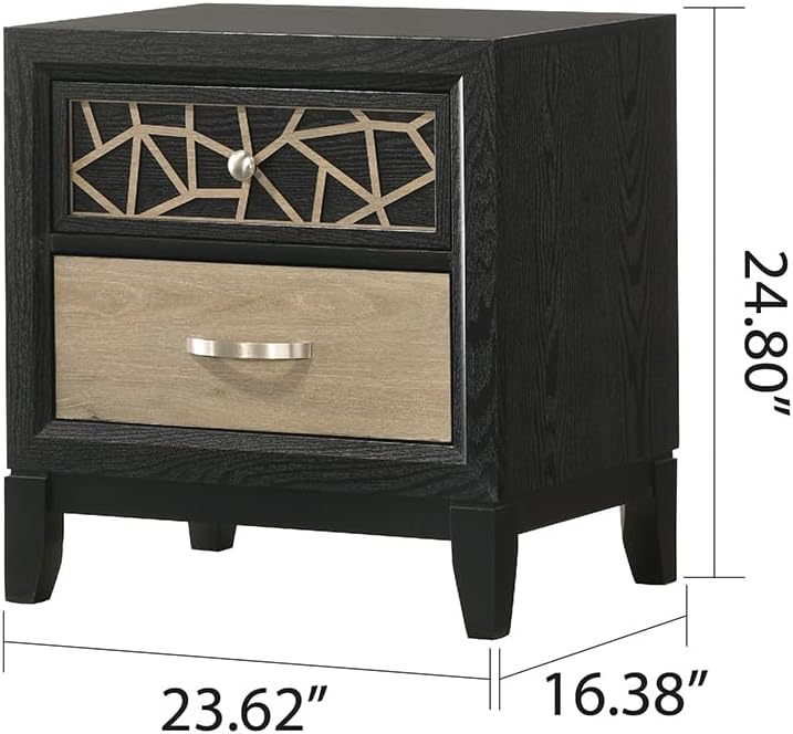 Modern Contemporary King 5PC Bedroom Set Made with Wood in Black and Natural