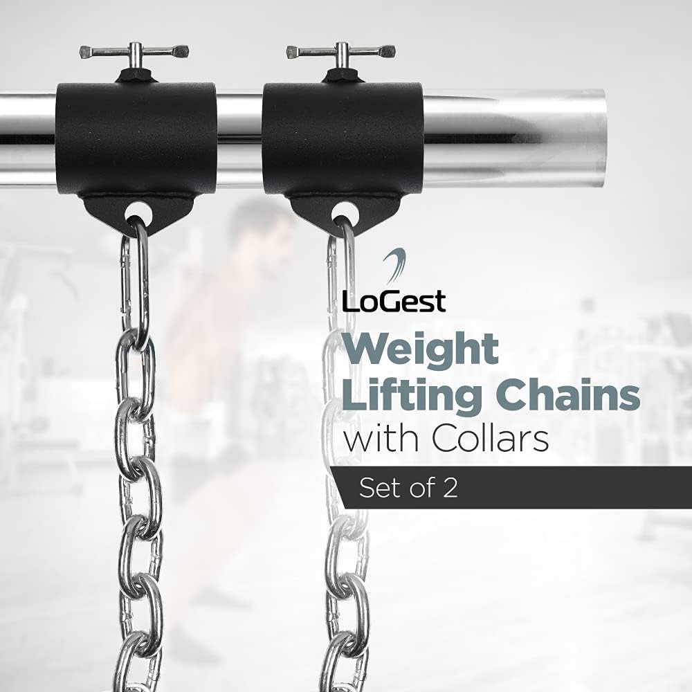 Logest Weight Lifting Chains with Collars - 1 Pair Available in 15LB 25LB 35LB 45LB Steel Workout Chains - Fitness Equipment for Deadlifts Bench Presses and More Targets Back Legs Core Weight Chains
