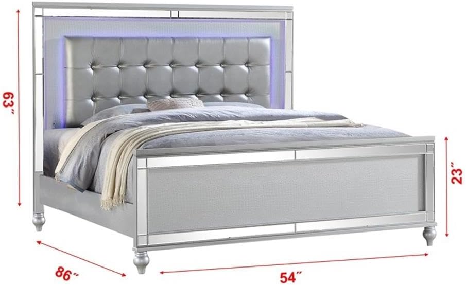 Sterling Full 5 PC LED Bedroom Set Made with Wood in Silver Color