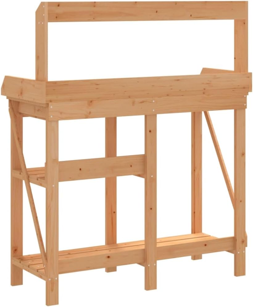 Potting Bench Work Station Potting Bench with Shelves Brown Solid Wood Fir,Wooden Planting Potting Bench Work Station with Hooks and Shelves