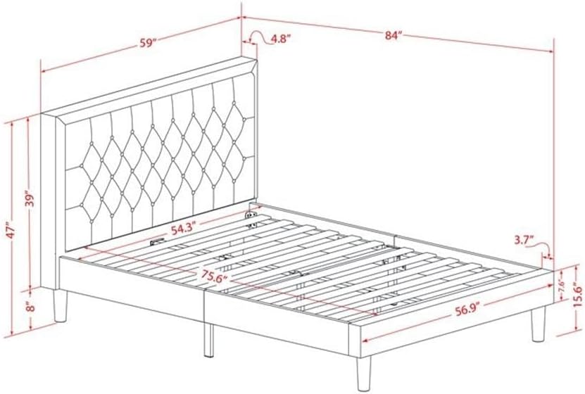 East West Furniture KD18F-1GA06 2 Piece Bedroom Set - 1 Full Platform Bed Frame Brown Linen Fabric Padded and Button Tufted Headboard with 1 Small Night Stand - Wire Brushed Black Finish Nightstand