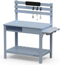 Outdoor Soild Wooden Potting Bench, Potting Bench with Sink, Multi Layer Storage Potting Table, Multi Function Garden Table with 3 Hooks, Gardening Table for Patio, Lawn and Porch(Blue)
