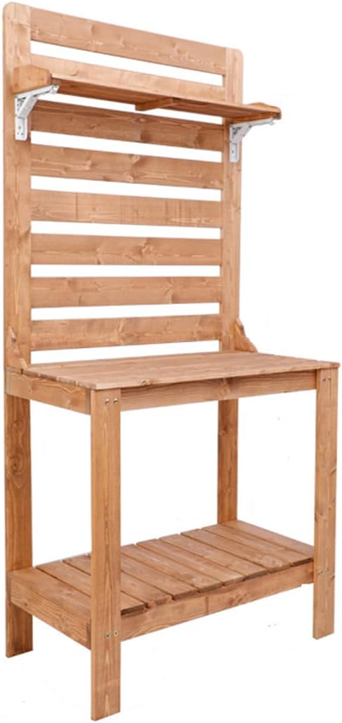 Potting Table Outdoor Potting Bench, Large Outdoor Kitchen Island Prep Station,Balcony Gardening Table,Outdoor Solid Wood Garden Work Bench Station,for Outside All Weather Use,Brown