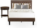 East West Furniture KD18F-1HI07 2 Piece Wood Bedroom Set - 1 Modern Bed Frame Brown Linen Fabric Padded and Button Tufted Headboard with 1 Wooden Nightstand - Distressed Jacobean Finish Nightstand