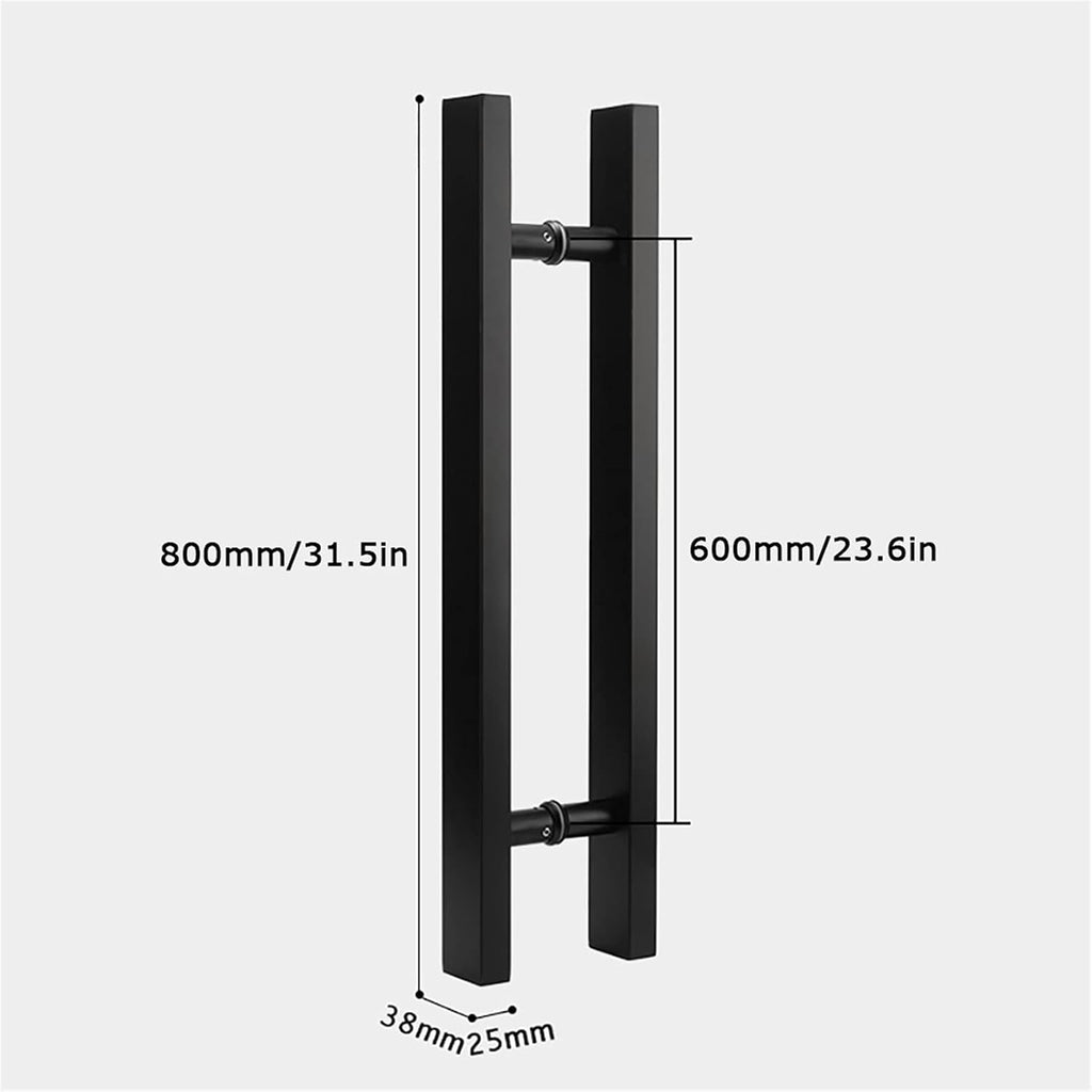 Gate Hardware Door Handle Solid Standoffs Commercial Stainless Steel Office Push-Pull Door Glass Door Wooden Door Sliding Door Handle Black Square Tube Handle (Size : 800×600mm)