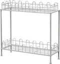 Outdoor Garden Potting Bench Table, 2 Tier Metal Plant Stand with fence,Heavy Duty Metal Shelves,Plant Shelf for Indoor Outdoor,Metal Outdoor Plant Stand Holder Rack,for Balcony and Garden ,White