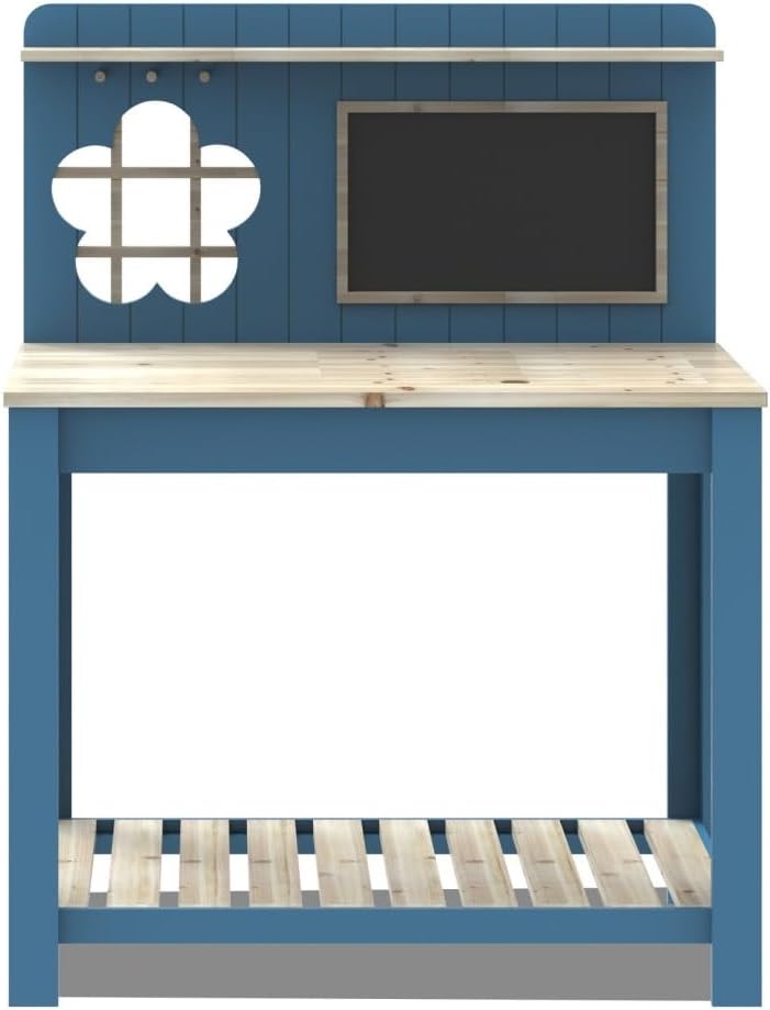 Outdoor Solid Wood Potting Bench, 2 Tier Potting Table with Sink and Hooks, Outdoor Potting Bench for Garden, Yard, Balcony, Garden Table with Tool Storage(Blue)