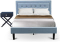East West Furniture FN11F-1HA15 2-Piece Fannin Full Size Bedroom Set with 1 Wood Bed Frame and a Mid Century Modern Nightstand - Reliable and Durable Manufacturing - Denim Blue Linen Fabric