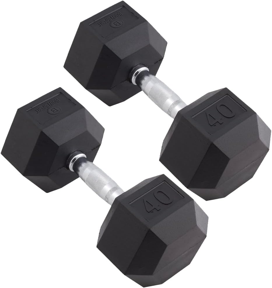 Body Sport Rubber Encased Hex Dumbbell Weight, Pair – Dumbbells for Exercises – Strength Training Equipment – Home Gym Accessories – Weight Training