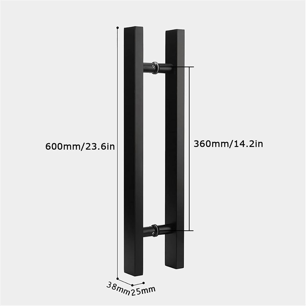 Gate Hardware Door Handle Solid Standoffs Commercial Stainless Steel Office Push-Pull Door Glass Door Wooden Door Sliding Door Handle Black Square Tube Handle (Size : 600×360mm)