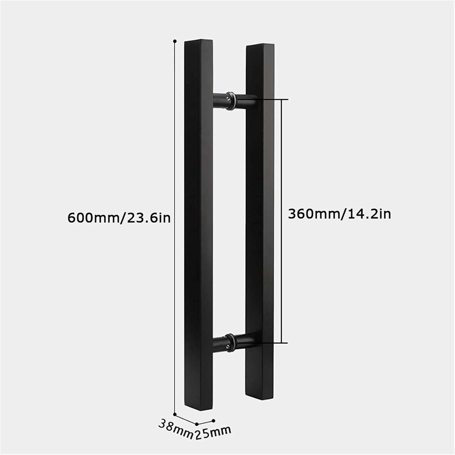 Gate Hardware Door Handle Solid Standoffs Commercial Stainless Steel Office Push-Pull Door Glass Door Wooden Door Sliding Door Handle Black Square Tube Handle (Size : 600×360mm)