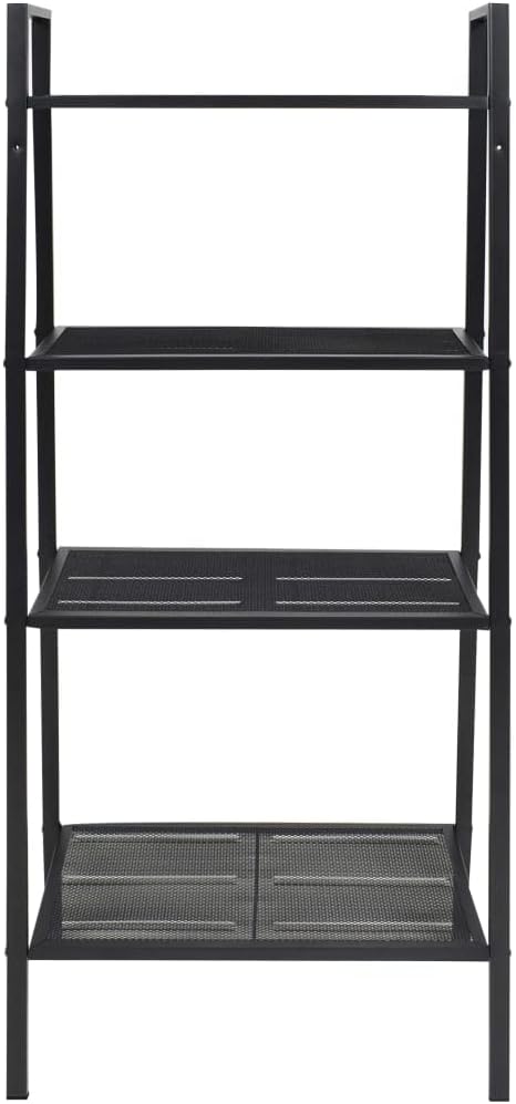 Black Metal Display Shelf, Rectangular Storage Organizer for Books, Plants, Decor, 14.0 x 24.4 x 58.3 in, Matte Finish, Compact Home Storage