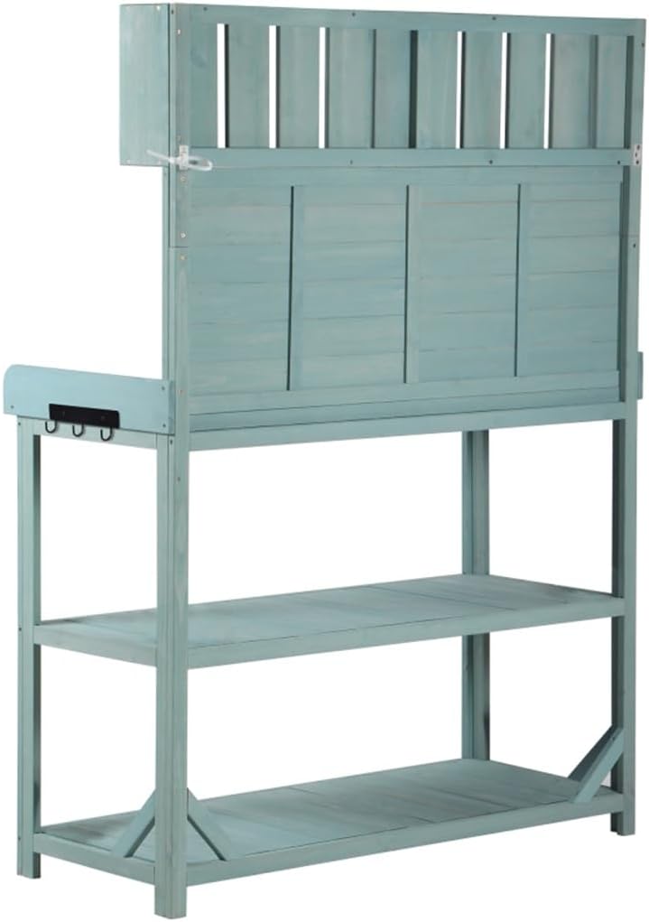 65' Large Wooden Farmhouse Rustic Outdoor Potting Bench Table, Patio Workstation, with Lockers, Tools