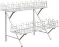 Trapezoidal Floor-Standing Flower Stand, Heavy-Duty Metal Plant Stand,Multi-Layer Storage Rack, Kindergarten Decorative Rack,Garden Potting Benches & Tables,for Courtyard Garden Balcony,White
