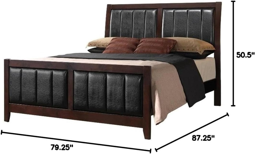 Coaster Carlton Eastern King Size Panel Bed with Black Padded Leatherette Tapered Legs Solid Wood and Veneers Construction, In Cappuccino