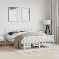 White Powder-Coated Steel King Bed Frame, Rectangular Metal Platform for King Size Mattress, Modern Bedroom Furniture with Under-Bed Storage
