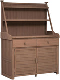 Outdoor Potting Bench, 65' Garden Potting Bench Table Work Bench with Storage Cabinet Shelf and Drawer, Large Horticulture Work Table Workstation for Patio/Lawn/Garden,Brown