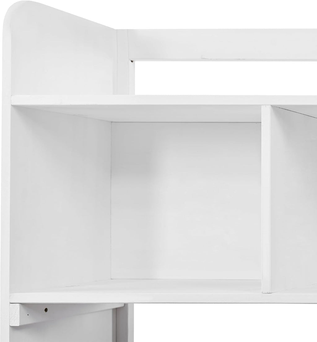 Outdoor Potting Bench Table, Solid Fir Wood Garden Workstation with Hutch, Drawer & Adjustable Shelves, Outdoor Planting Table for Gardening Backyard (White-N, 66.1''H)