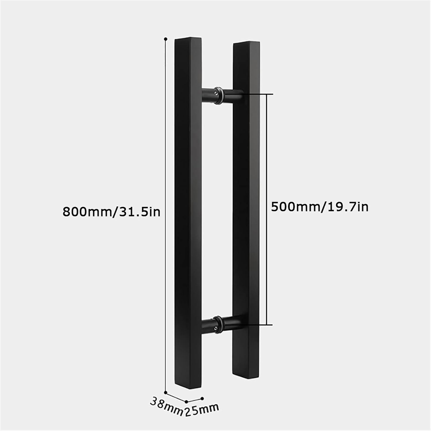 Gate Hardware Door Handle Solid Standoffs Commercial Stainless Steel Office Push-Pull Door Glass Door Wooden Door Sliding Door Handle Black Square Tube Handle (Size : 800×500mm)