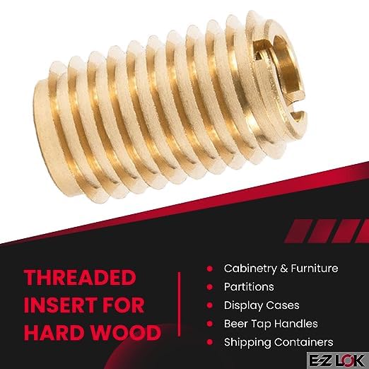 E-Z LOK 400-510 Threaded Insert for Hard Wood, Brass Thread Inserts, 5/16-18 Internal Threads, 1.00' Length, (Pack of 100)