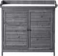 Outdoor 39' Potting Bench Table, Workstation Storage Cabinet Garden Shed with 2-Tier Shelves and Side Hook, Tool