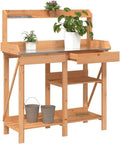 Potting Bench Work Station Potting Bench with Shelves Brown Solid Wood Fir,Wooden Planting Potting Bench Work Station with Hooks and Shelves