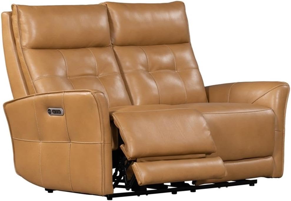 Pemberly Row Lucca Power Reclining Sofa Set, Butterscotch Top-Grain Leather Finish, Includes Power Sofa, Loveseat & Recliner, Zero-Gravity Design, USB Charger, Cordless Battery, Durable Living Room