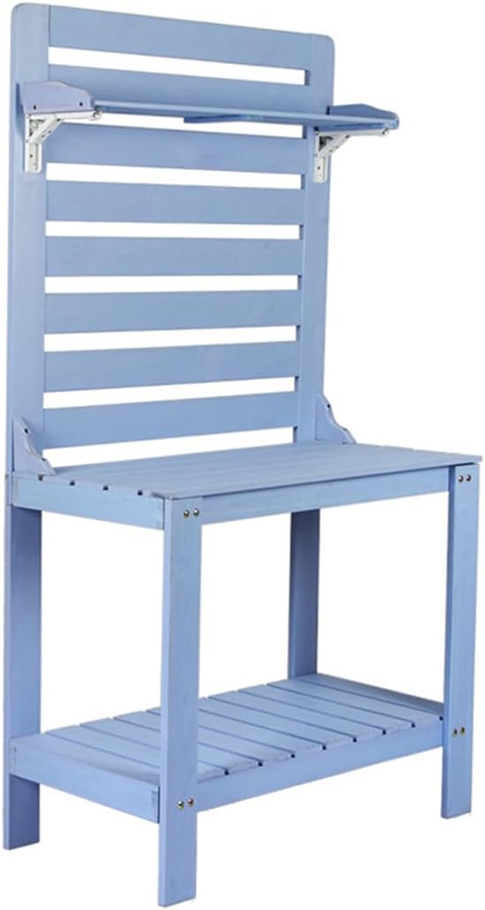 Potting Table Outdoor Potting Bench, Large Outdoor Kitchen Island Prep Station,Balcony Gardening Table,Outdoor Solid Wood Garden Work Bench Station,for Outside All Weather Use,Blue