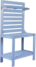 Potting Table Outdoor Potting Bench, Large Outdoor Kitchen Island Prep Station,Balcony Gardening Table,Outdoor Solid Wood Garden Work Bench Station,for Outside All Weather Use,Blue