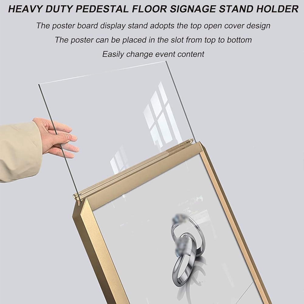 Heavy-Duty Adjustable Poster Sign Stand - Indoor/Outdoor Floor Display Holder for Store & Sidewalk Advertising(Color:Gold)