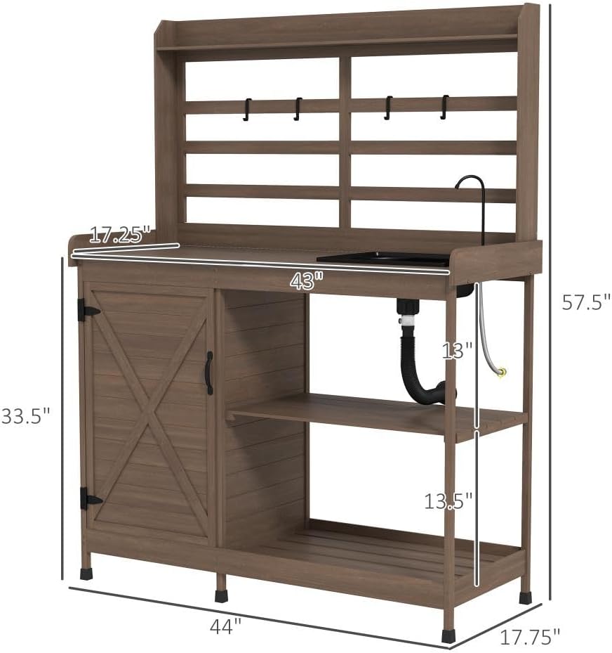 GOWE Potting Bench,Wooden Potting Bench with Storage, Sink, Water Tap