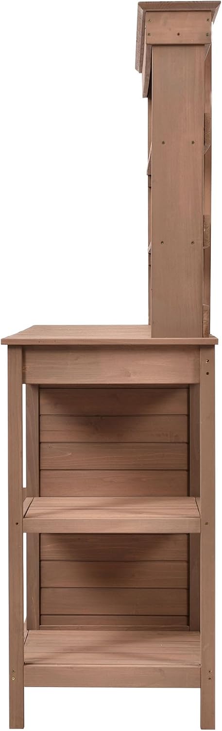 66' Large Outdoor Potting Table with 2 Drawers, Cabinet, Open Shelves, Wooden Potting Bench for Garden, Patio, Farmhouse, Backyard, Spacious Workstation (Brown, 66')