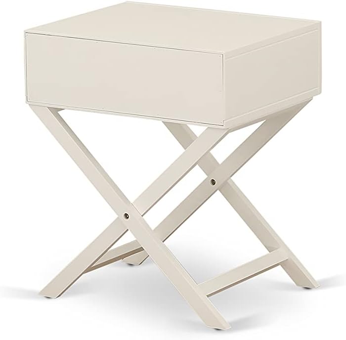 East West Furniture FN08K-1HAE0 2-Piece Fannin Bedroom Set with 1 King Size Bed and a Linen White Modern Nightstand - Reliable and Durable Construction - Mist Beige Linen Fabric Bed