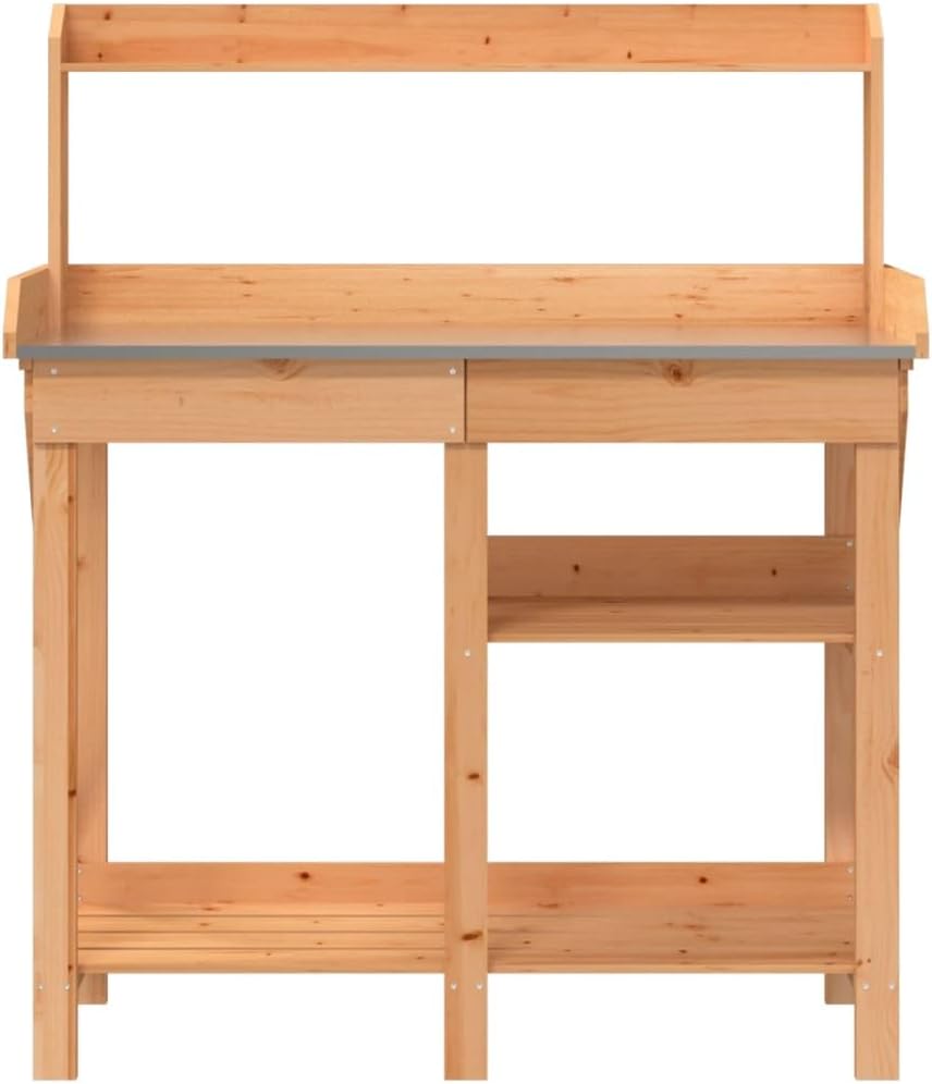 Potting Bench Work Station Potting Bench with Shelves Brown Solid Wood Fir,Wooden Planting Potting Bench Work Station with Hooks and Shelves