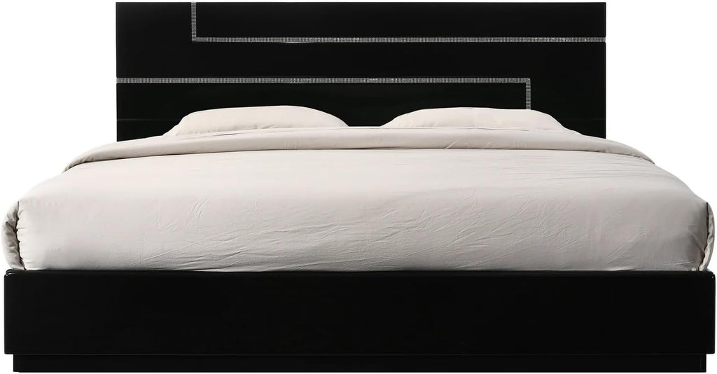 Black Lacquer 3-Piece Modern Bedroom Set - California King Size | Chrome Finish Base, High Gloss Finish Wood Bed Set